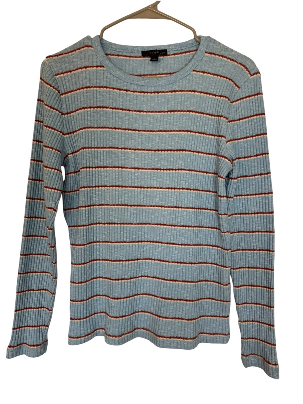 J. Crew Light Blue Striped Ribbed Long-Sleeve Knit Medium Top